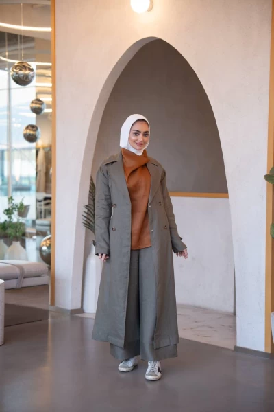 Trench coat with inner set in linen C:J1035 Set